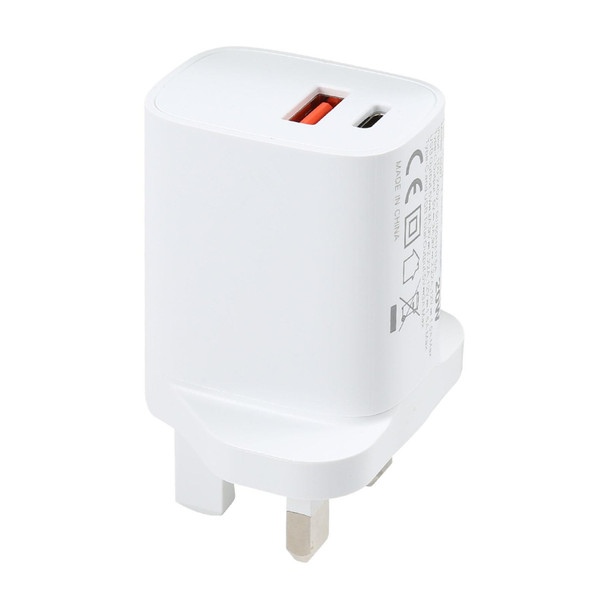 E087 20W USB-C / Type-C + USB Ports Fast Charging Travel Charger, UK Plug