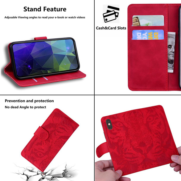 Motorola Moto One Fusion Plus Tiger Embossing Pattern Horizontal Flip Leather Case with Holder & Card Slots & Wallet(Red)