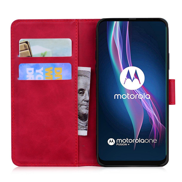 Motorola Moto One Fusion Plus Tiger Embossing Pattern Horizontal Flip Leather Case with Holder & Card Slots & Wallet(Red)