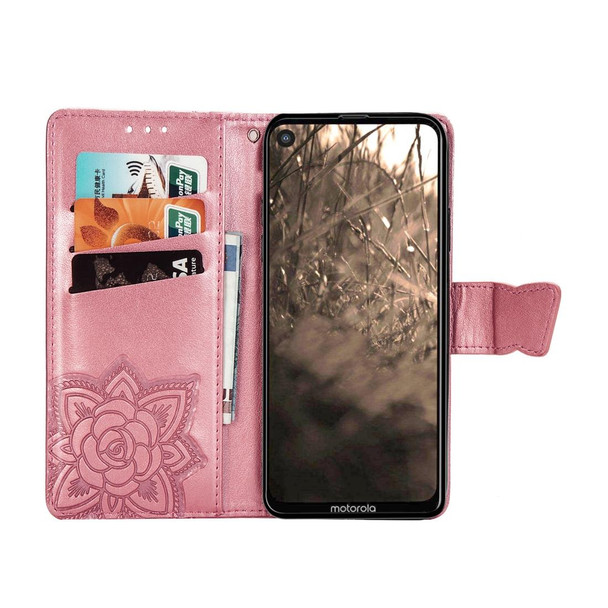 Butterfly Love Flowers Embossing Horizontal Flip Leatherette Case - Motorola P40 with Holder & Card Slots & Wallet & Lanyard(Pink)