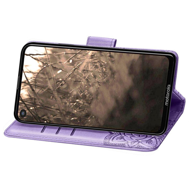 Butterfly Love Flowers Embossing Horizontal Flip Leatherette Case - Motorola P40 with Holder & Card Slots & Wallet & Lanyard(Light purple)