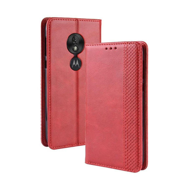 Magnetic Buckle Retro Texture Horizontal Flip Leather Case for Motorola Moto G7 Play (US Version), with Holder & Card Slots & Wallet (Red)