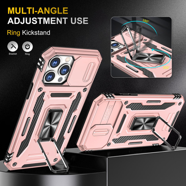 Armor PC + TPU Camera Shield Phone Case - iPhone 13 Pro(Rose Gold)