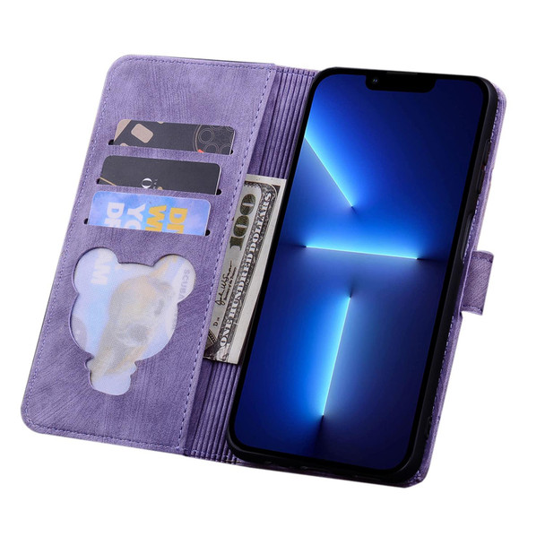 Cartoon Sakura Cat Embossed Leatherette Case - iPhone 12 Pro Max(Purple)