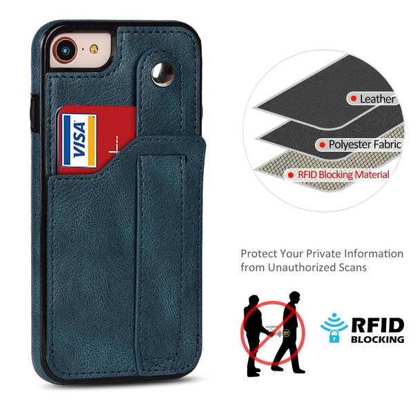 Crazy Horse Texture Shockproof TPU + PU Leatherette Case with Card Slot & Wrist Strap Holder -  iPhone SE 2022 / SE 2020 / 7 / 8(Sapphire Blue)