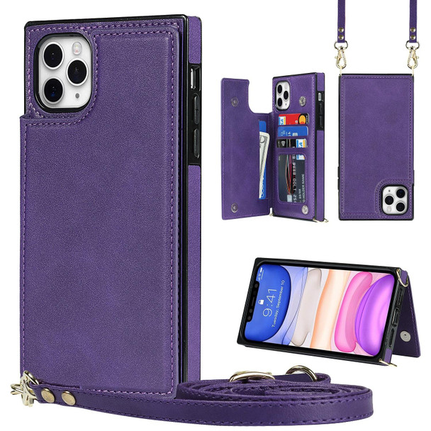 Cross-body Square Double Buckle Flip Card Bag TPU+PU Case with Card Slots & Wallet & Photo & Strap - iPhone 12 Pro Max(Purple)