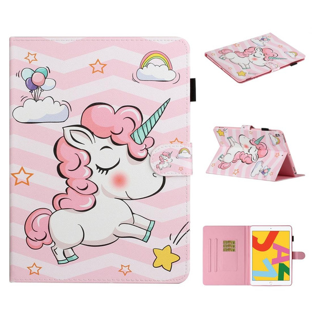 iPad Pro 10.2 2021 / 2020 / 2019 / 10.5 (2019) Colored Drawing Pattern Horizontal Flip PU Leather Case with Holder & Card Slot & Sleep / Wake-up Function(Pink Unicorn)