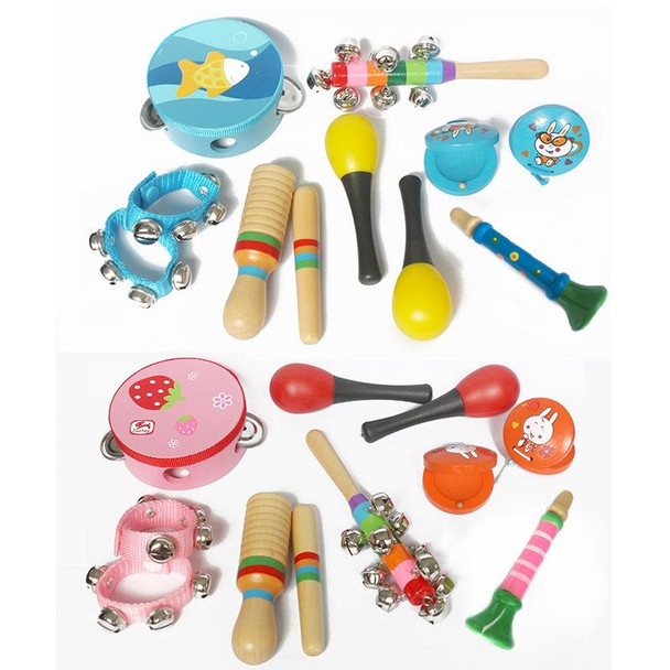 10 in 1 Children Musical Instrument Combination Wooden Early Education Baby Musical Instrument Toys(Boy)