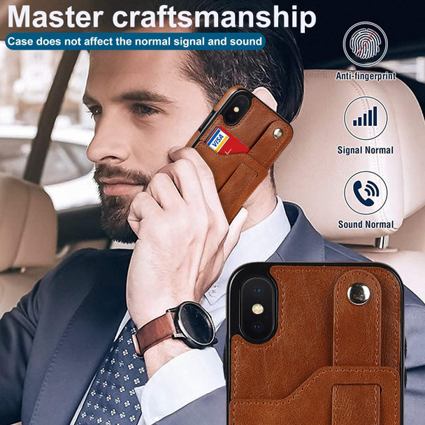 Crazy Horse Texture Shockproof TPU + PU Leatherette Case with Card Slot & Wrist Strap Holder - iPhone X / XS(Brown)