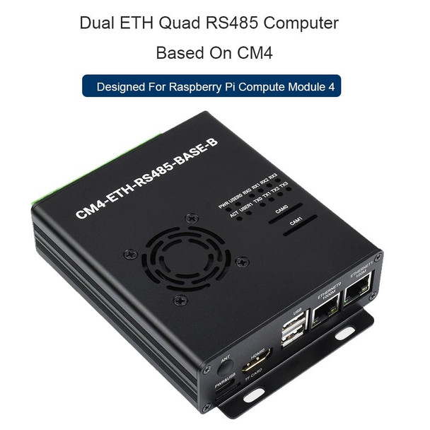 Waveshare Dual ETH Mini-Computer for Raspberry Pi CM4, Gigabit Ethernet, 4CH Isolated RS485(US Plug)