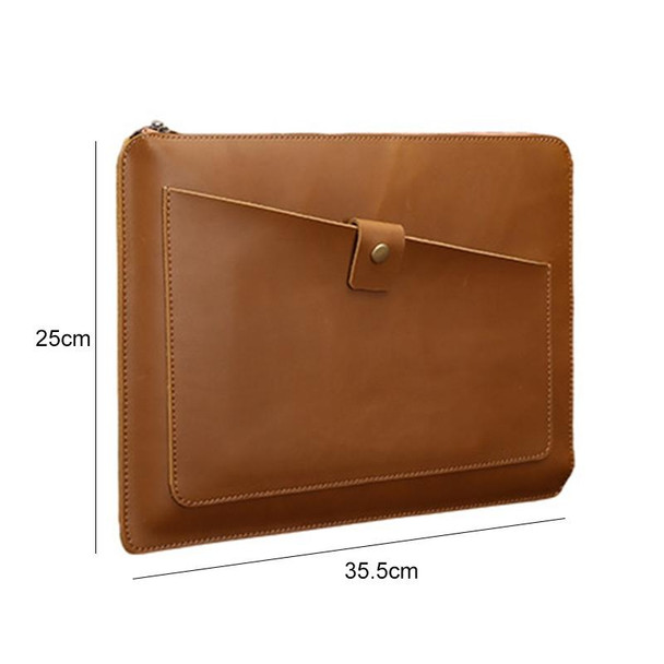 Universal Genuine Leather Business Zipper Laptop Tablet Bag - 12 inch and Below(Brown)