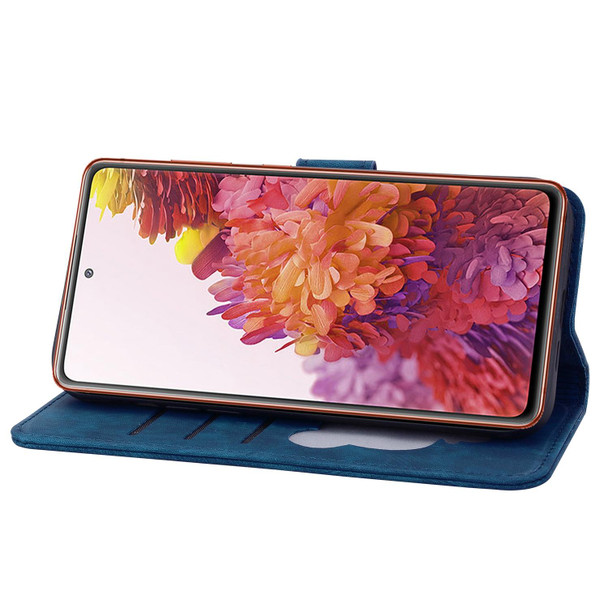 Samsung Galaxy S20 FE 5G / S20 FE Cartoon Sakura Cat Embossed Leather Phone Case(Royal Blue)