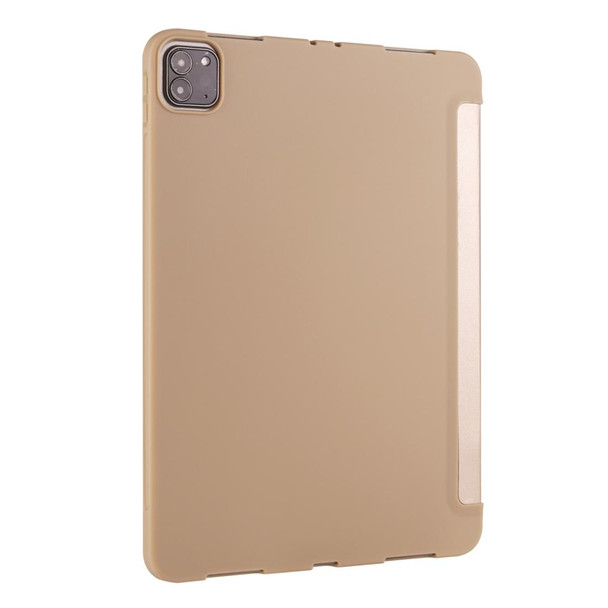 iPad Pro 11 (2020) 3-folding Horizontal Flip PU Leather + Shockproof Honeycomb TPU Tablet Case with Holder(Gold)
