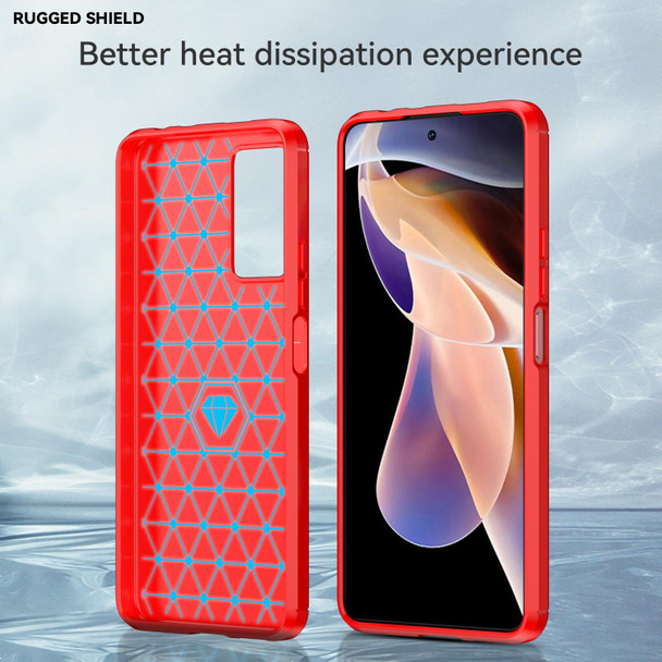 Xiaomi Poco X4 NFC 5G Brushed Texture Carbon Fiber TPU Phone Case(Red)