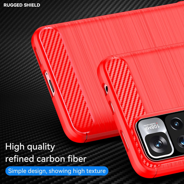 Xiaomi Poco X4 NFC 5G Brushed Texture Carbon Fiber TPU Phone Case(Red)