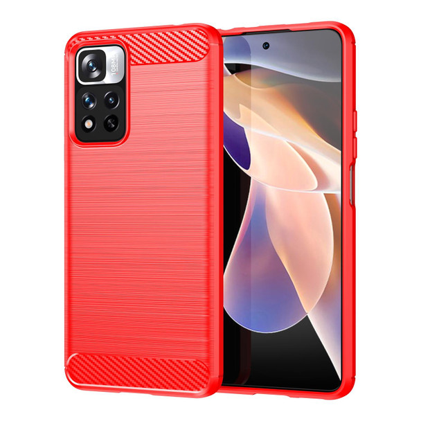 Xiaomi Poco X4 NFC 5G Brushed Texture Carbon Fiber TPU Phone Case(Red)