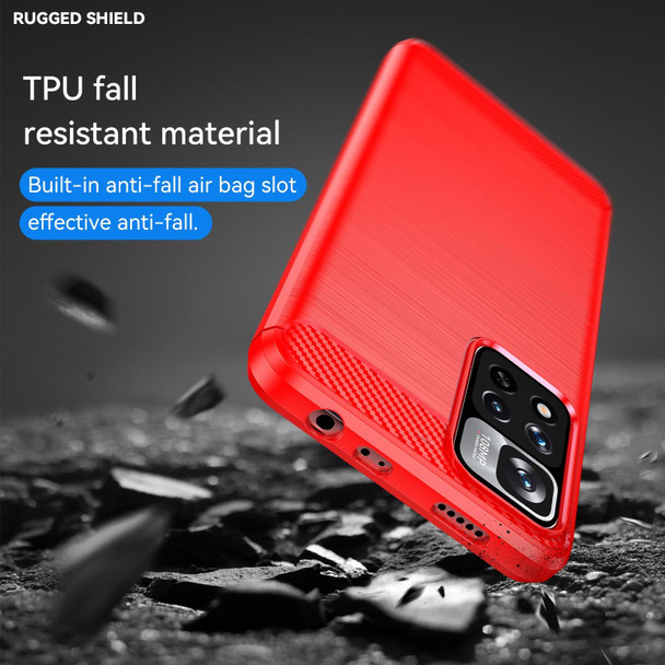 Xiaomi Poco X4 NFC 5G Brushed Texture Carbon Fiber TPU Phone Case(Red)