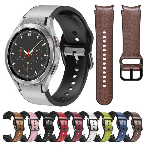 Samsung Galaxy Watch 4 Classic 46mm 20mm Silicone Adhesive Leather Watch Band(Dark Brown)
