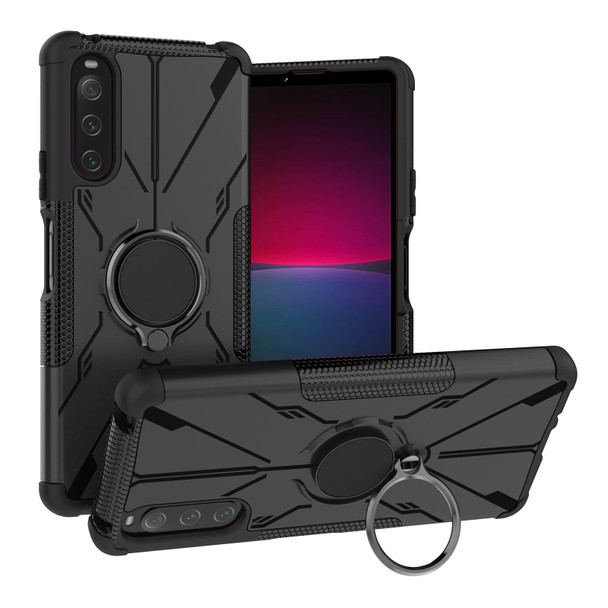 Sony Xperia 10 IV Armor Bear Shockproof PC + TPU Phone Case with Ring(Black)