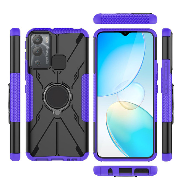 Infinix Hot 12i Armor Bear Shockproof PC + TPU Phone Case with Ring(Purple)