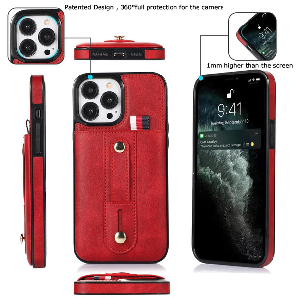 Wristband Kickstand Wallet Leather Phone Case - iPhone 14 Pro(Red)