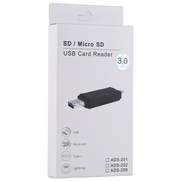 USB-C / Type-C + SD + TF + Micro USB to USB 3.0 Card Reader (White)