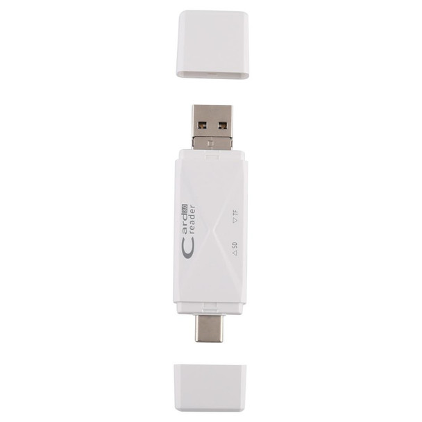 USB-C / Type-C + SD + TF + Micro USB to USB 3.0 Card Reader (White)