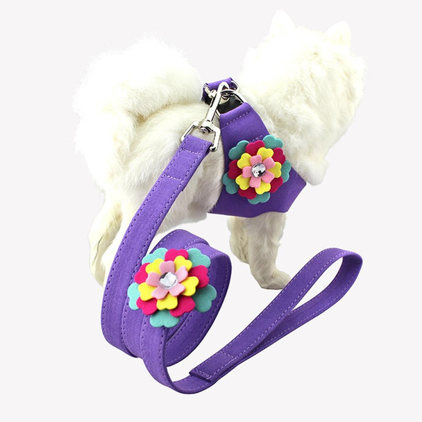 Microfiber with 3D Flowers Pattern Breathable Dog Chest Strap, Size: M (Purple)