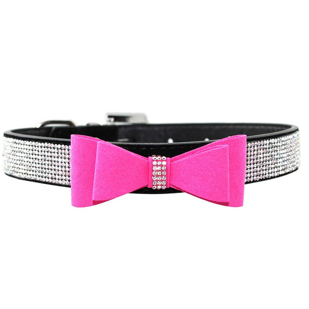 Flocking Diamond Studded Bowknot Pet Collar Dog Collar Pet Products, Size: S, 1.5 * 37cm(Black)