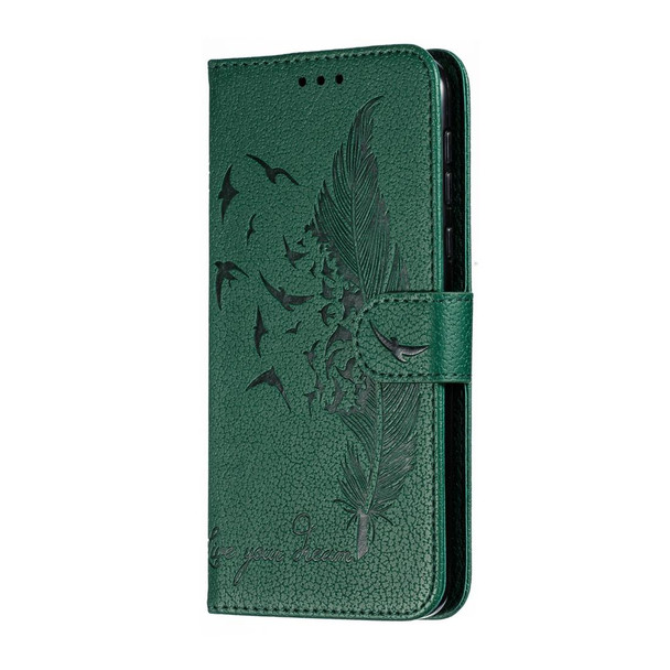Feather Pattern Litchi Texture Horizontal Flip Leatherette Case with Wallet & Holder & Card Slots - Motorola Moto G7 Power(Green)