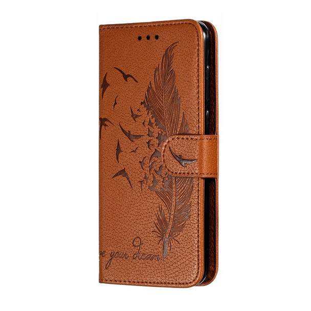 Feather Pattern Litchi Texture Horizontal Flip Leatherette Case with Wallet & Holder & Card Slots - Motorola One Pro(Brown)