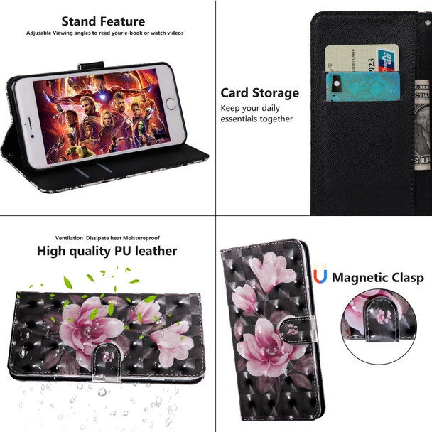 3D Painting Pattern Coloured Drawing Horizontal Flip TPU + PU Leatherette Case with Holder & Card Slots & Wallet for Motorola E5(Pink Flower)