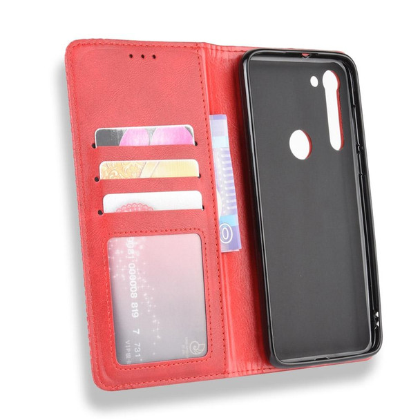 Motorola Moto G8 Power Magnetic Buckle Retro Crazy Horse Texture Horizontal Flip Leather Case , with Holder & Card Slots & Photo Frame(Red)