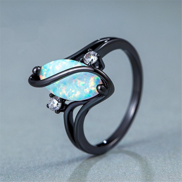 S Shape Opal Stone Black Color Rings Fashion Jewelry - Women, Ring Size:9(Black)
