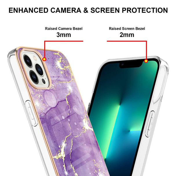 Electroplating Marble Pattern Dual-side IMD TPU Shockproof Phone Case - iPhone 14 Pro Max(Purple 002)