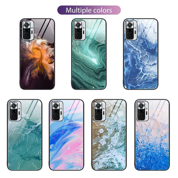 Xiaomi Redmi Note 10 Pro 4G Global Marble Pattern Glass Protective Phone Case(Green Ocean)