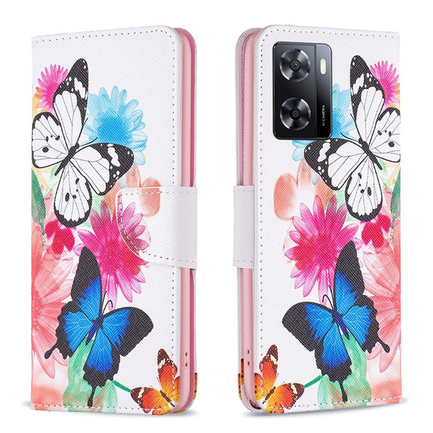 OPPO A57 4G Colored Drawing Pattern Leather Phone Case(Butterflies)