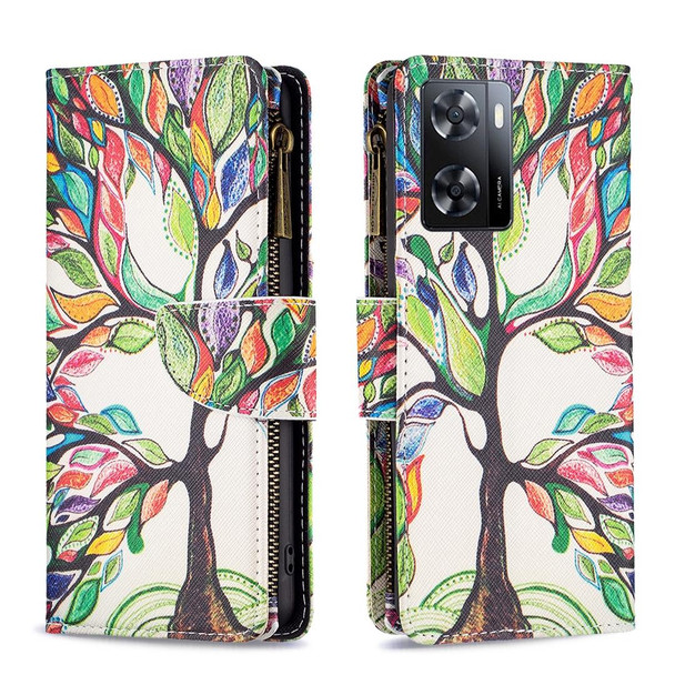 OPPO A57 4G Colored Drawing Pattern Zipper Leather Phone Case(Big Tree)