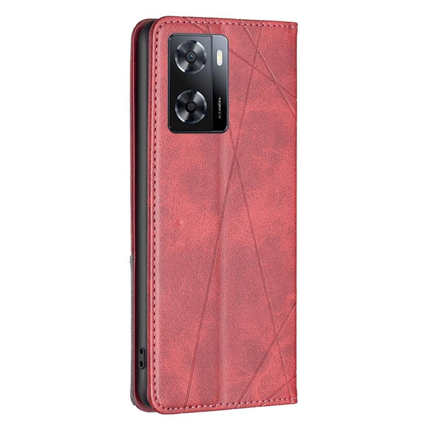 OPPO A57 4G Prismatic Invisible Magnetic Leather Phone Case(Red)