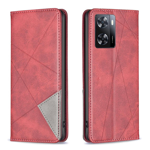 OPPO A57 4G Prismatic Invisible Magnetic Leather Phone Case(Red)