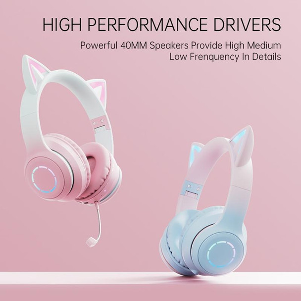 BT029C RGB Dual Modes Cat Ear Wireless Bluetooth Headphone(Purple)