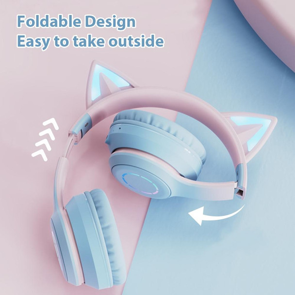 BT029C RGB Dual Modes Cat Ear Wireless Bluetooth Headphone(Blue)