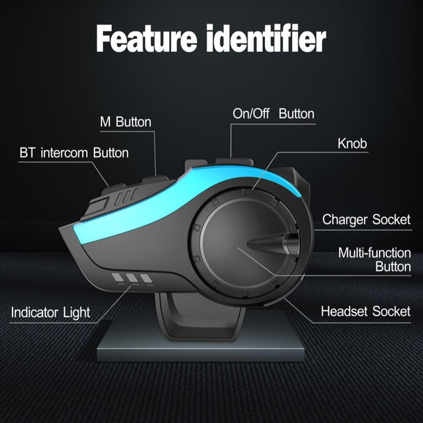 Hysnox HY-02 Bluetooth 5.0 Motorcycle Helmet Headset 2000M 6 Riders Intercom Headset (Blue)