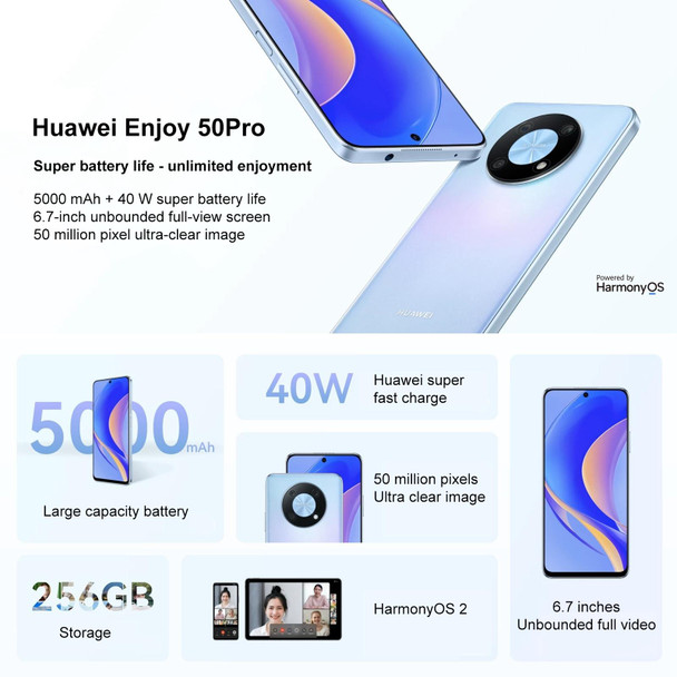 Huawei Enjoy 50 Pro CTR-AL00, 256GB, 50MP Camera, China Version, Triple Back Cameras, Side Fingerprint Identification, 6.7 inch HarmonyOS 2.0.1 Qualcomm Snapdragon 680 Octa Core up to 2.4GHz, Network