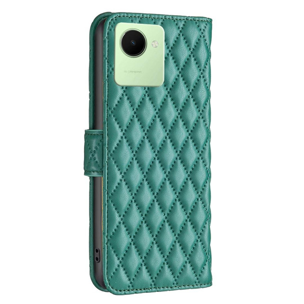 Realme C30 Diamond Lattice Wallet Leather Flip Phone Case(Green)