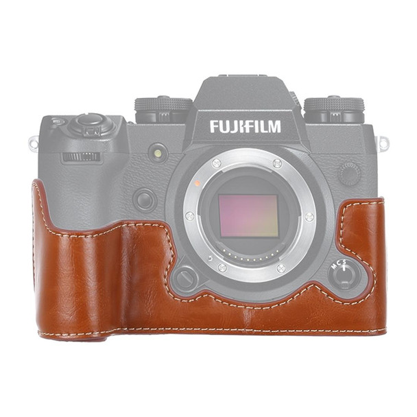 1/4 inch Thread PU Leatherette Camera Half Case Base for FUJIFILM X-H1 (Brown)