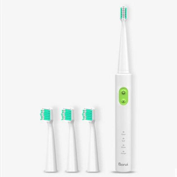 USB Wireless Charge Sonic Electric Toothbrush Adult Oral Hygiene Rechargeable Ultrasonic Tooth Brush with 4 Brush Heads (Green)