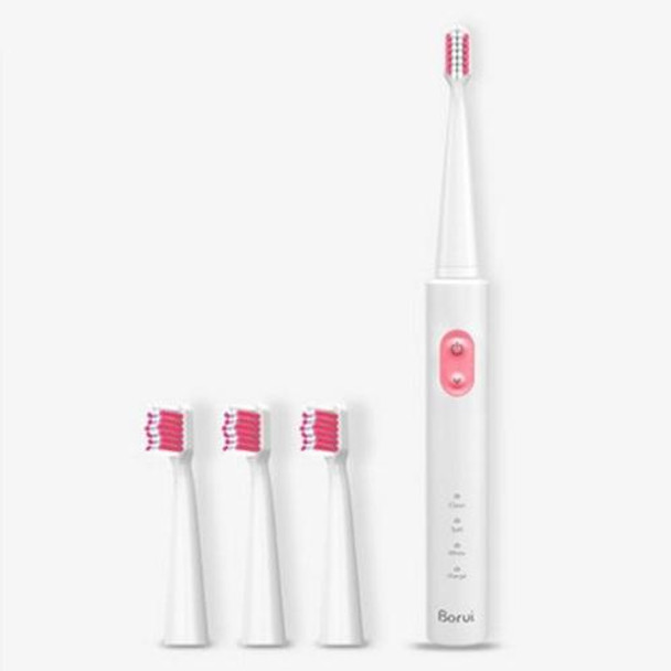 USB Wireless Charge Sonic Electric Toothbrush Adult Oral Hygiene Rechargeable Ultrasonic Tooth Brush with 4 Brush Heads (Pink)