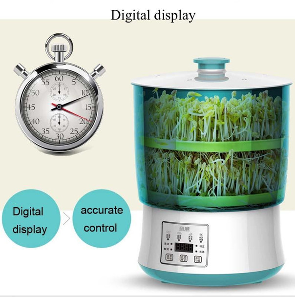 RONGWEI Bean Sprouts Machine Household Automatic Large-Capacity Bean Sprouts Barrel, CN Plug, Style:Double Layer+Double Plate+3m  Cable