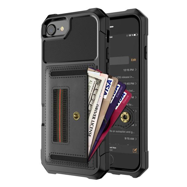 ZM06 Card Bag TPU + Leather Phone Case - iPhone SE 2022 / SE 2020 / 8 / 7 / 6(Black)